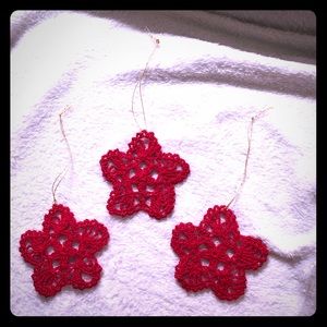 Set of 3 Red Crochet Star Ornaments